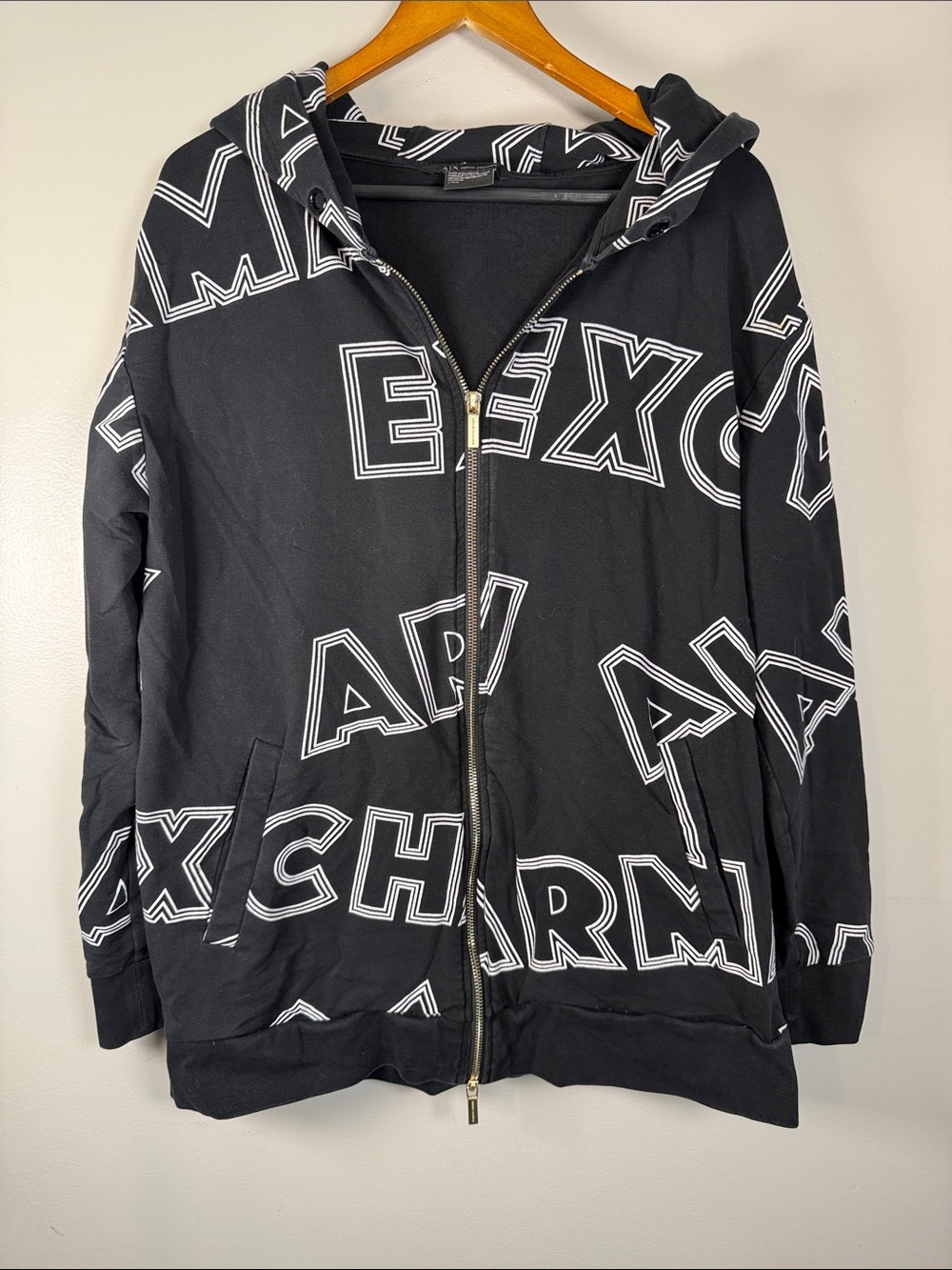 Armani Exchange Street Style All-Over Outline Logo Zip-Up Hoodie, Large